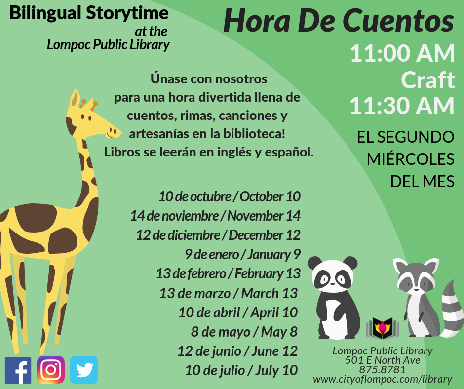 Bilingual storytime/Libros y canciones, Wednesday, April 12th