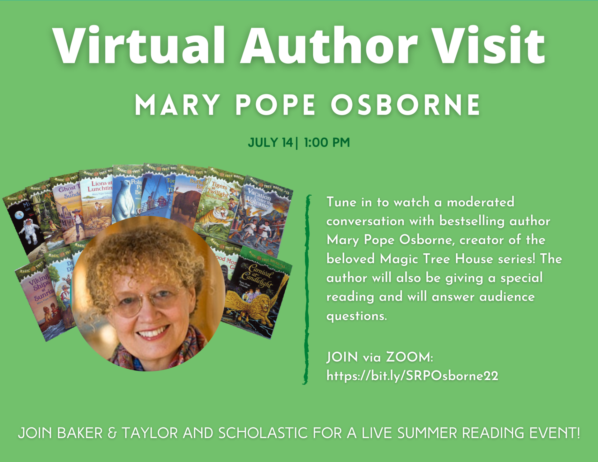 Join us for a virtual author visit with Mary Pope Osborne