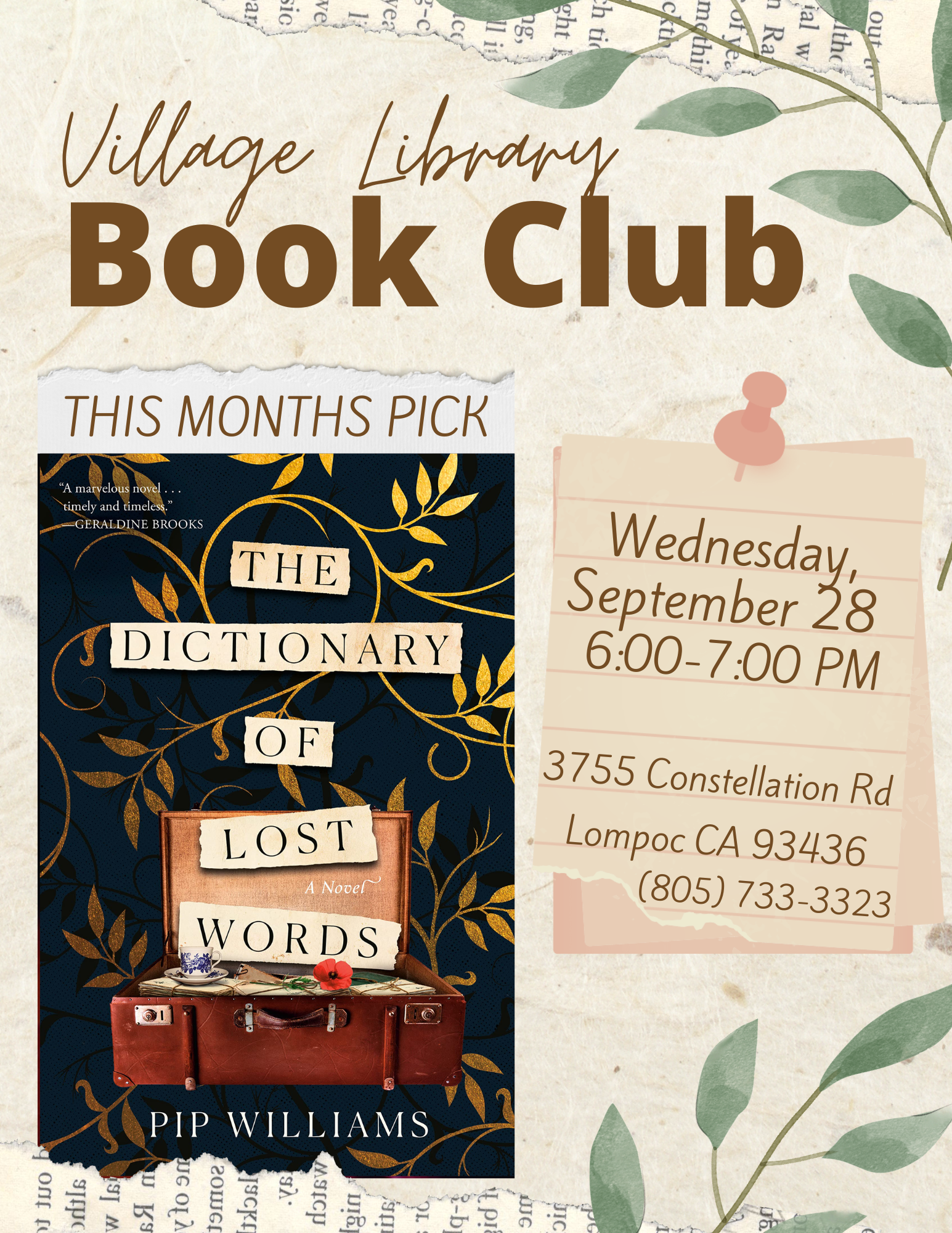 September book club flyer