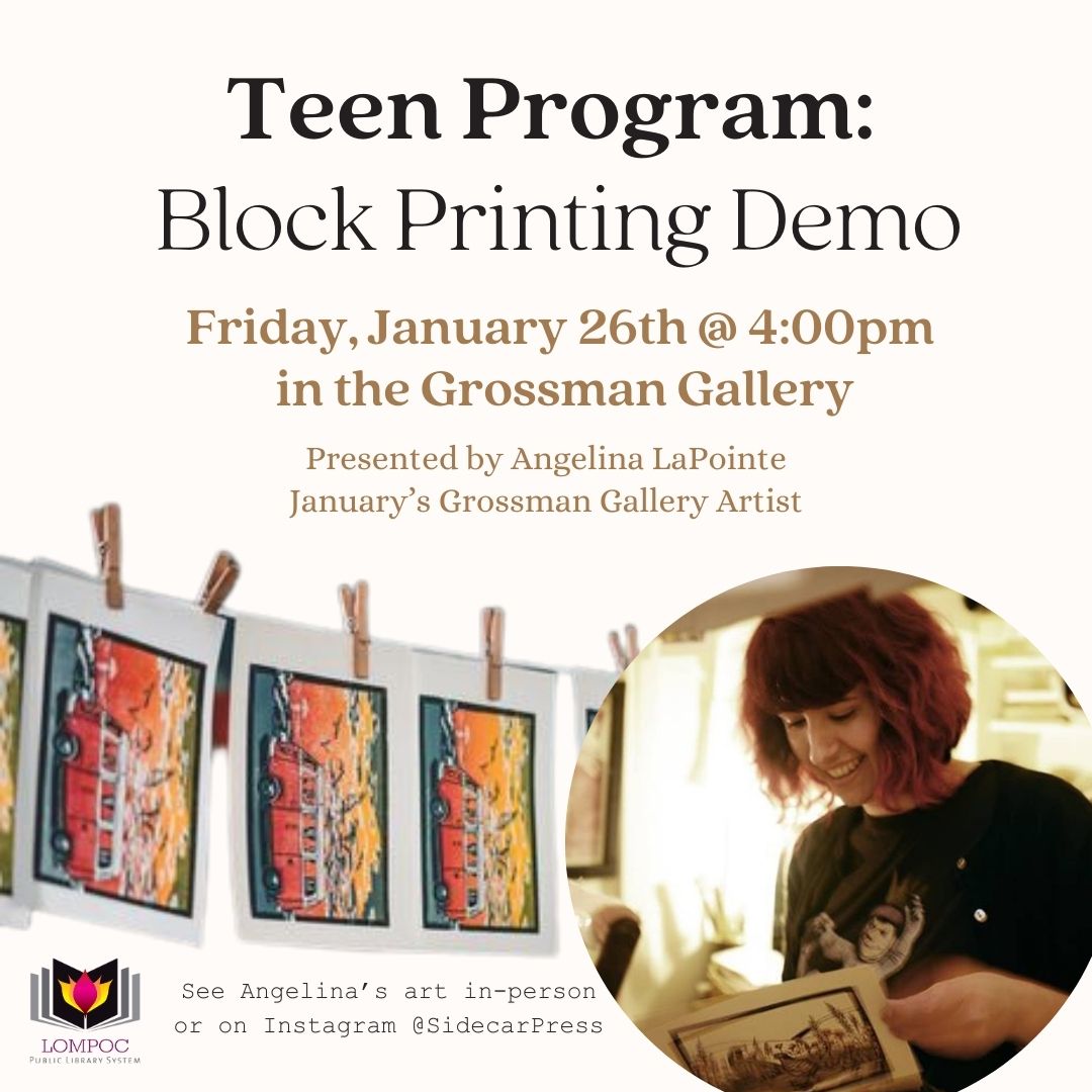 Teen Program Block Printing Demo Flyer